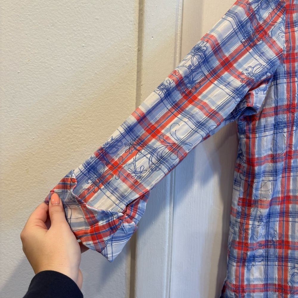 Allison Daley Red, White, and Blue Quarter Length Sleeve Button Up Top - Size 10 - Picture 2 of 5